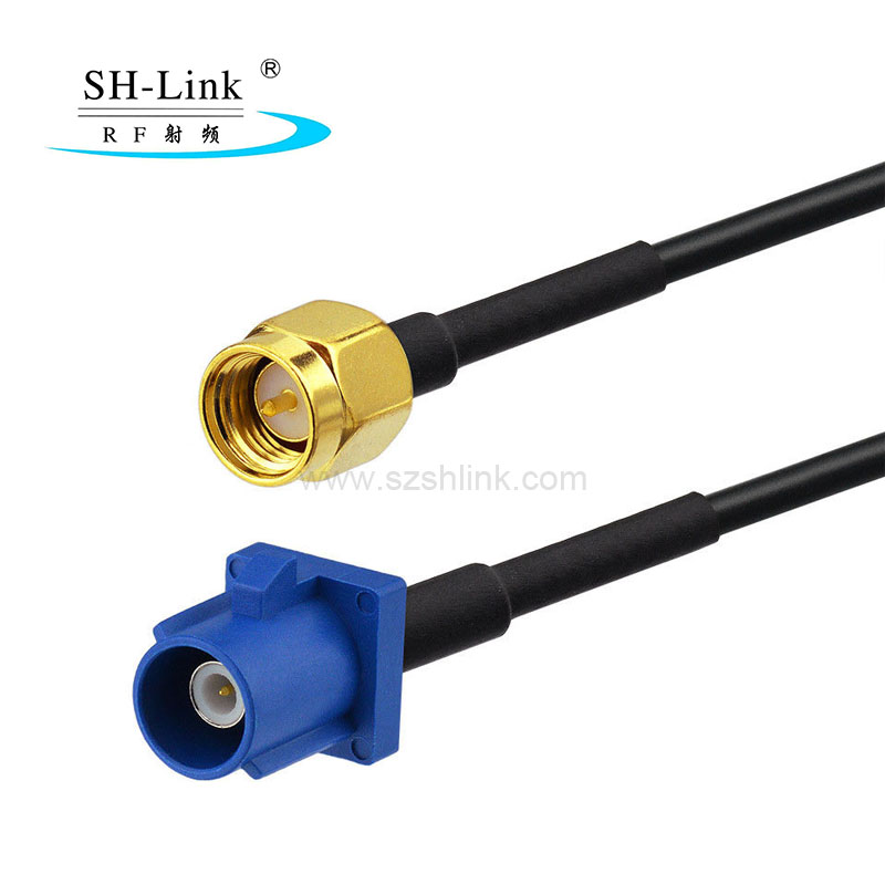 Fakra C type blue male to SMA male with Rg174 cable assembly